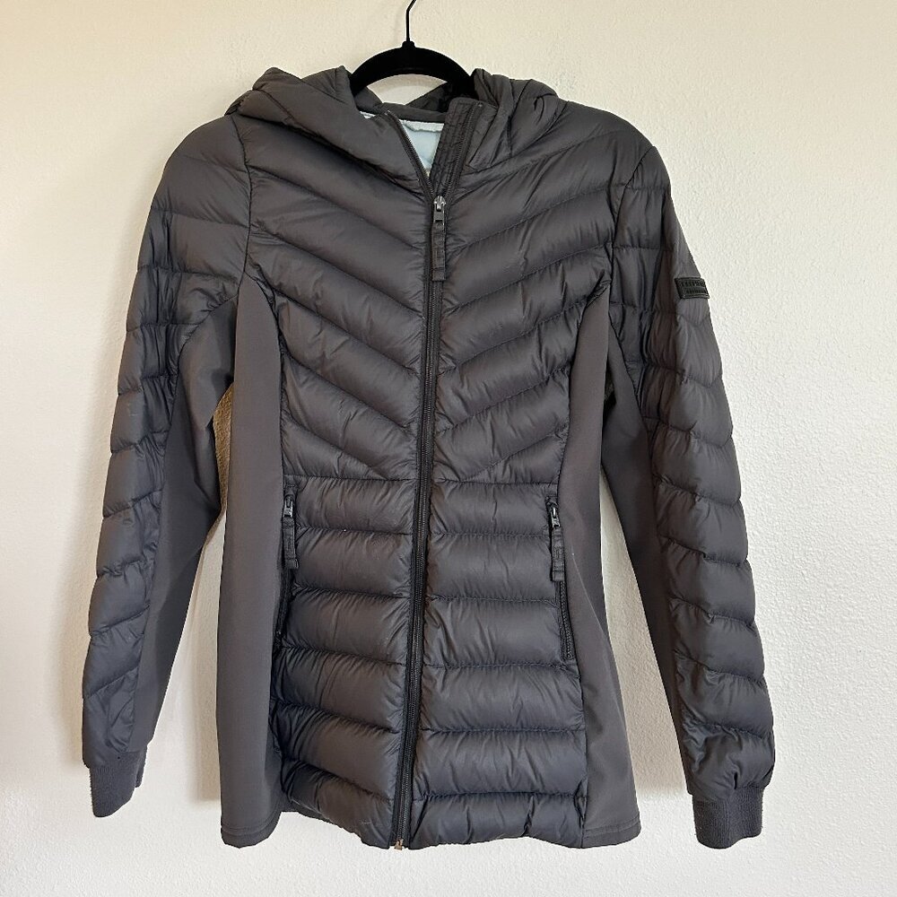 Hollister Down Coat XS Gray Ultimate Down Collection Hooded Puffer Jacket